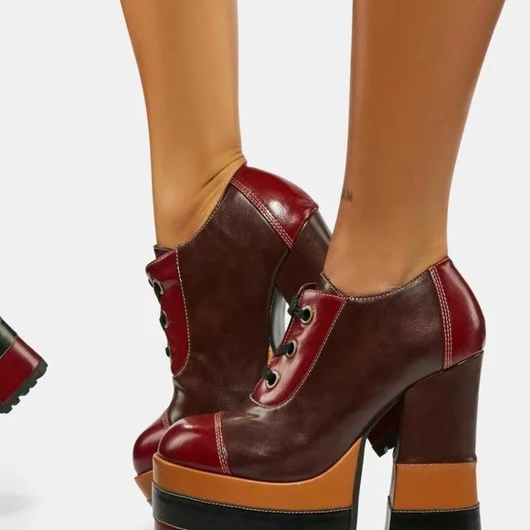 Stylish Burgundy Platform Heels - Picture 3 of 6